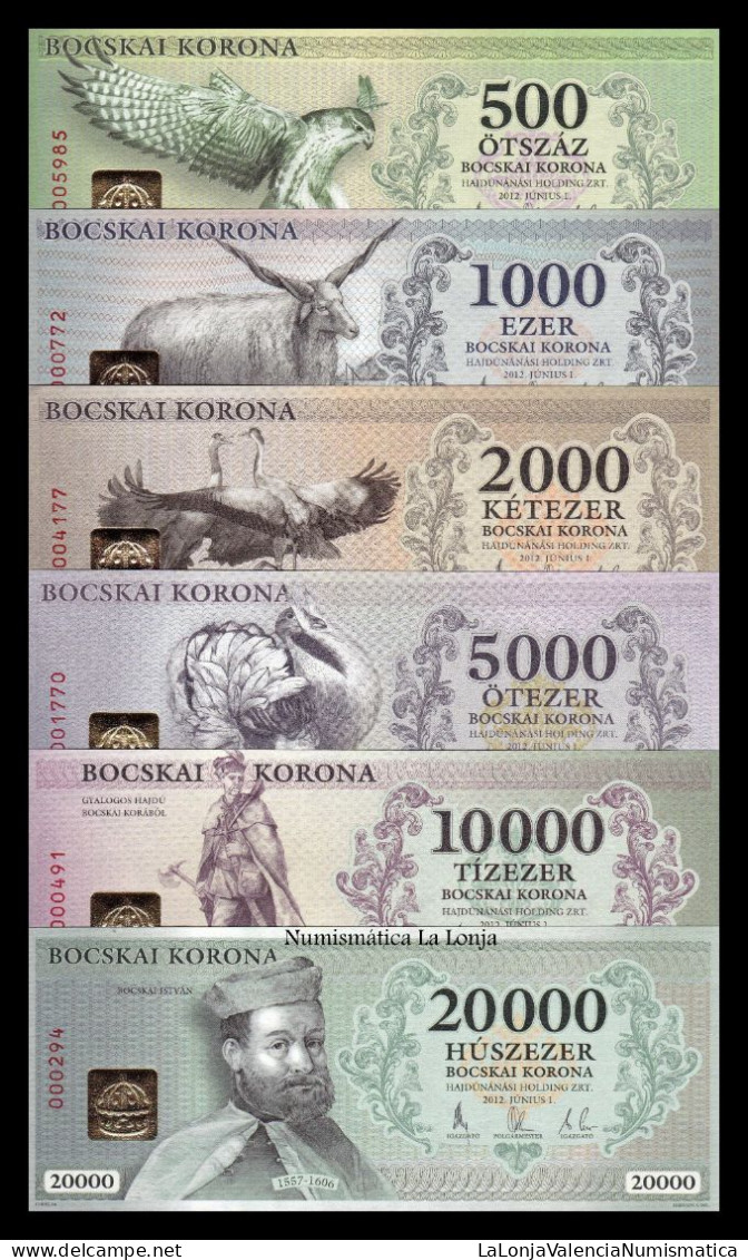 Hungría Hungary Set 6 Banknotes 500 1000 2000 5000 10000 20000 Korona Hajdúnánás 2012 Sc Unc - Hungary