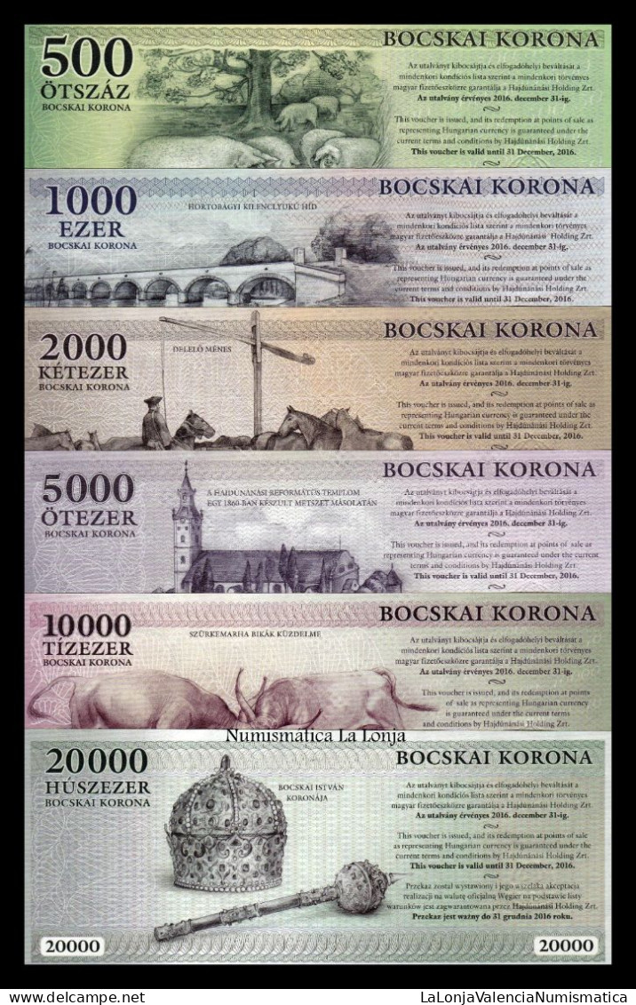 Hungría Hungary Set 6 Banknotes 500 1000 2000 5000 10000 20000 Korona Hajdúnánás 2012 Sc Unc - Hungary