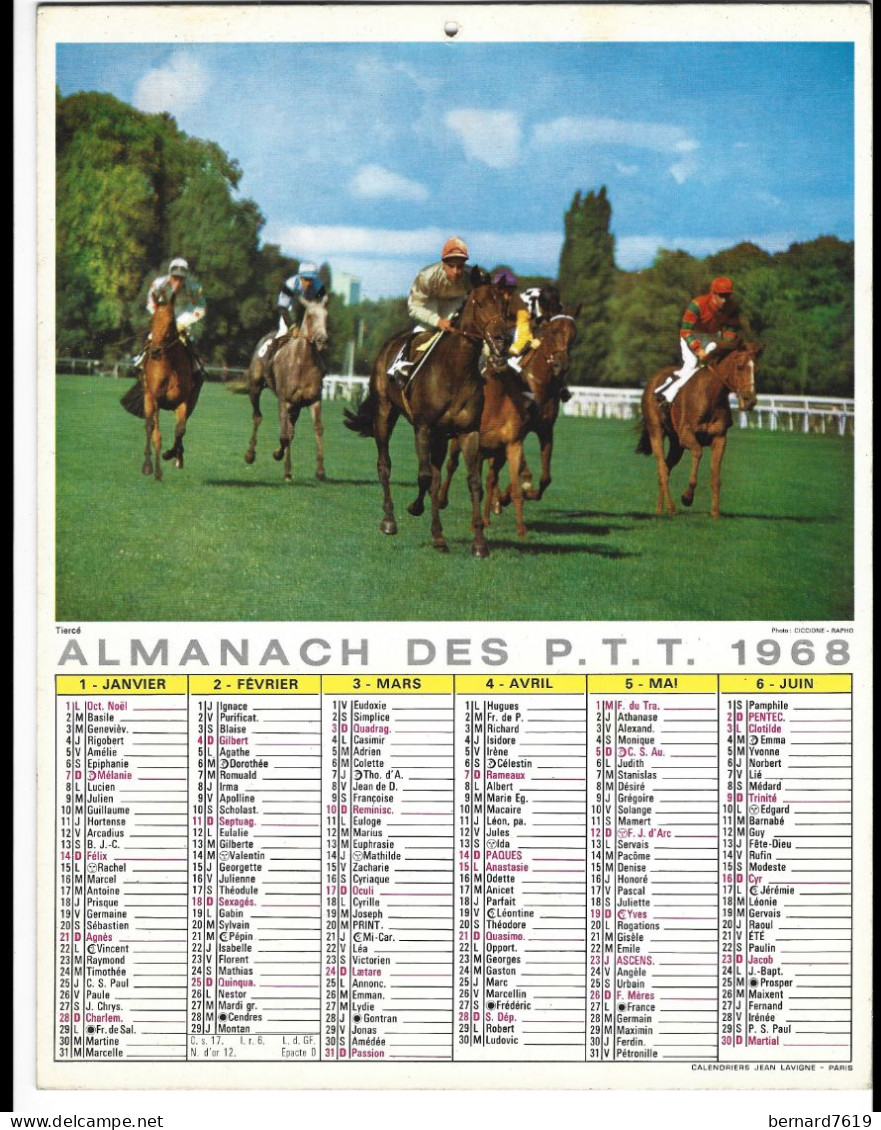 Almanach  Calendrier  P.T.T  -  La Poste -  1968 -  Chevaux Sport Hiipique - Rugby - Big : 1961-70