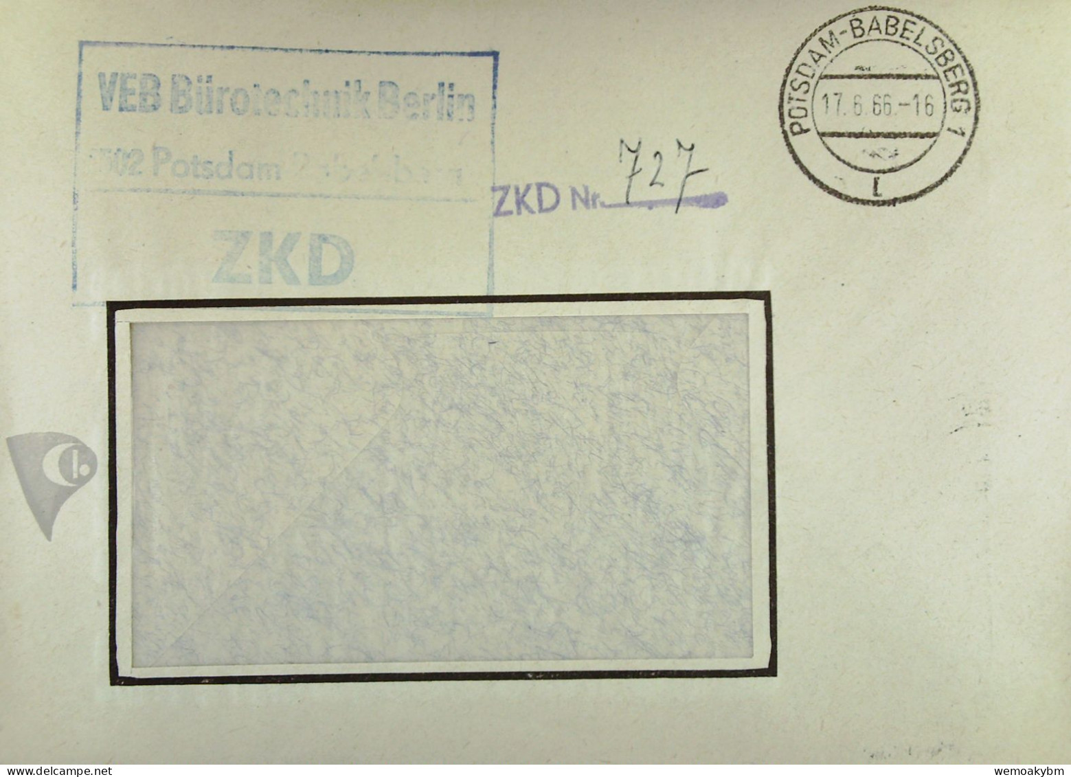 DDR-ZKD-Brief Mit Kastenstempel "VEB Bürotechnik Berlin 1502 Potsdam-Babelsberg" V. 17.6.66  ZKD-Nr. 727 Fensterumschlag - Cartas & Documentos