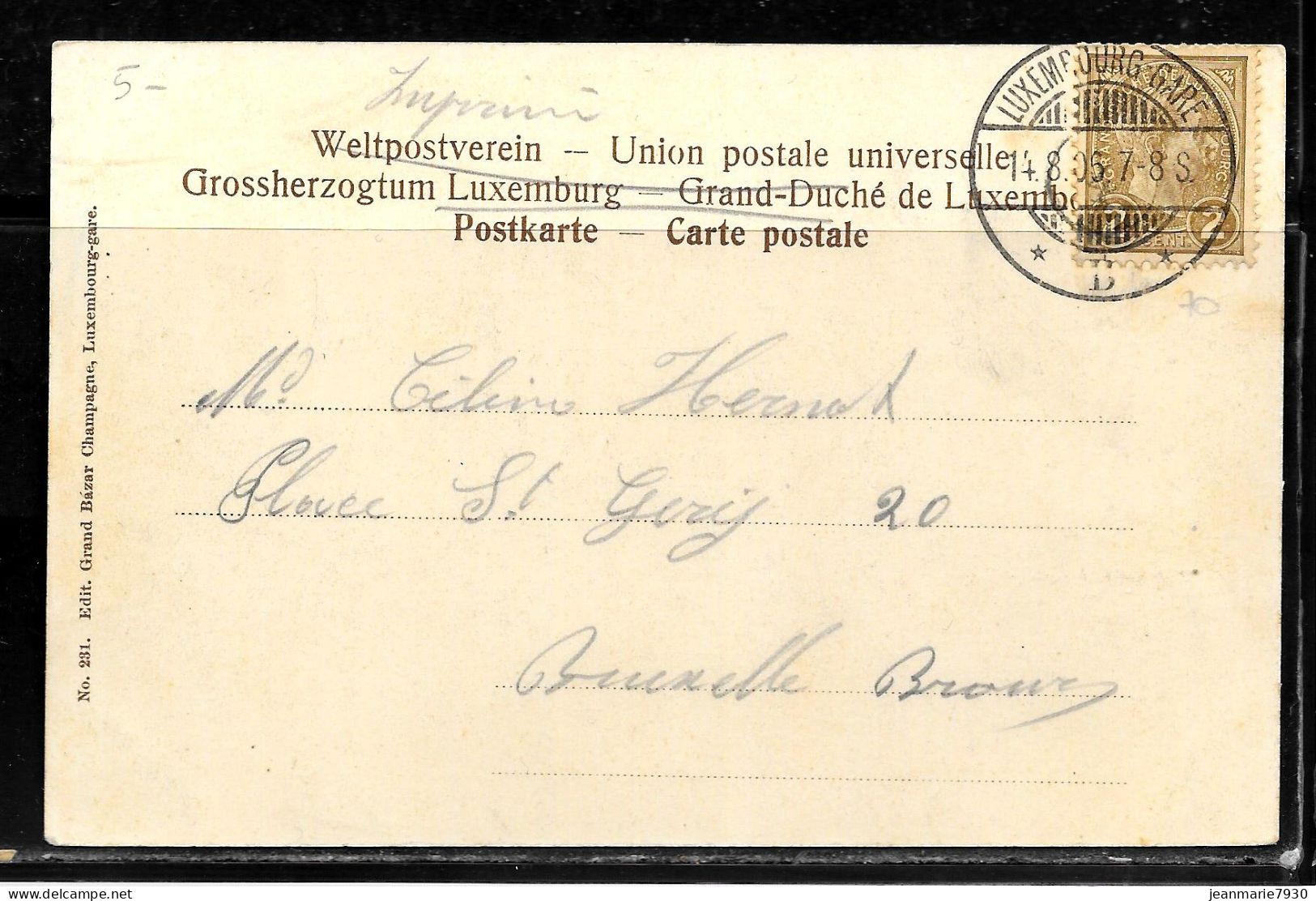 N201 - LUXEMBOURG - CP DE LUXEMBOURG DU 14/08/1906 POUR BRUXELLES BELGIQUE - 1906 Willem IV