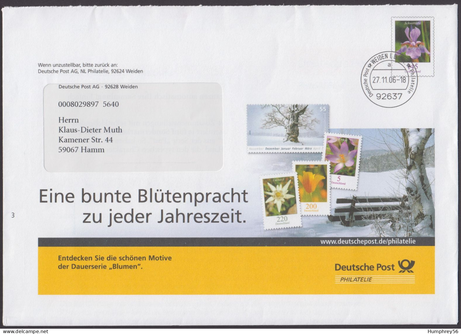 2006 - GERMANY - Cover [Postal Stationery] - Colourful Flower Splendour: Iris Spp. (Iris)[Michel F178] + WEIDEN - Privé Briefomslagen - Gebruikt