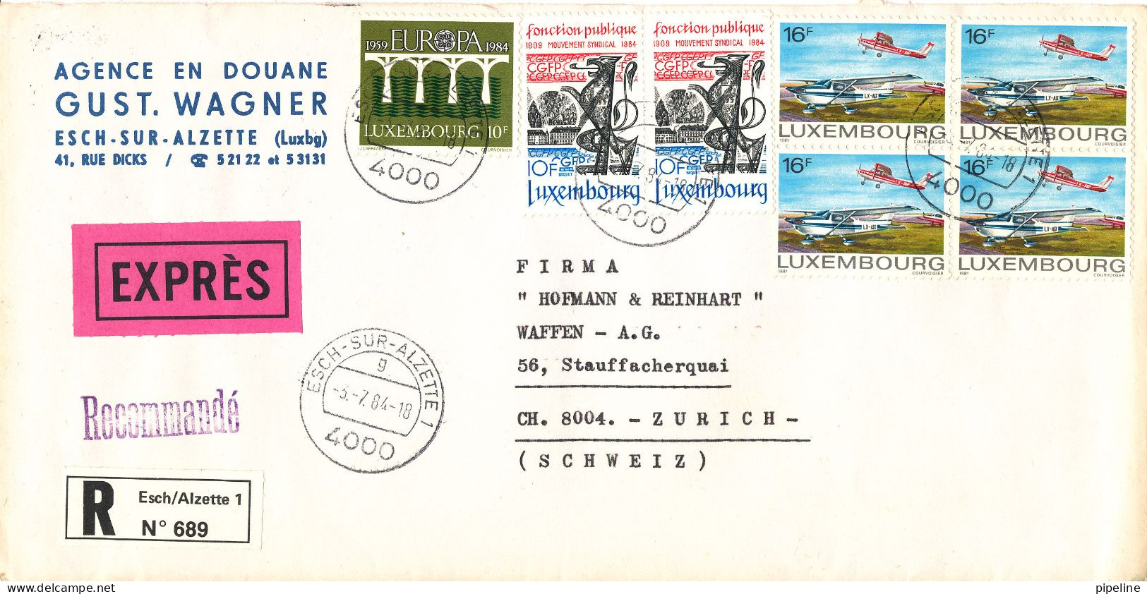 Luxembourg Registered Cover Sent Express To Switzerland 3-7-1984 Nice Franked Cover - Covers & Documents
