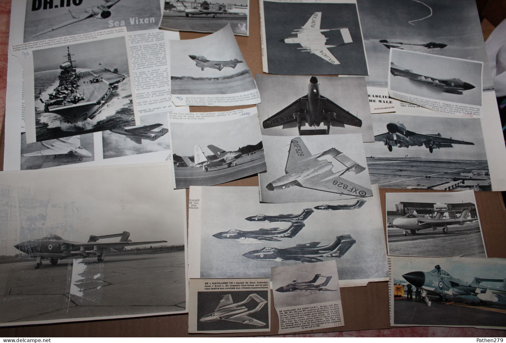 Lot de 330g d'anciennes coupures de presse et photos de l'aéronef britannique De Havilland DH-110 "Sea Vixen"