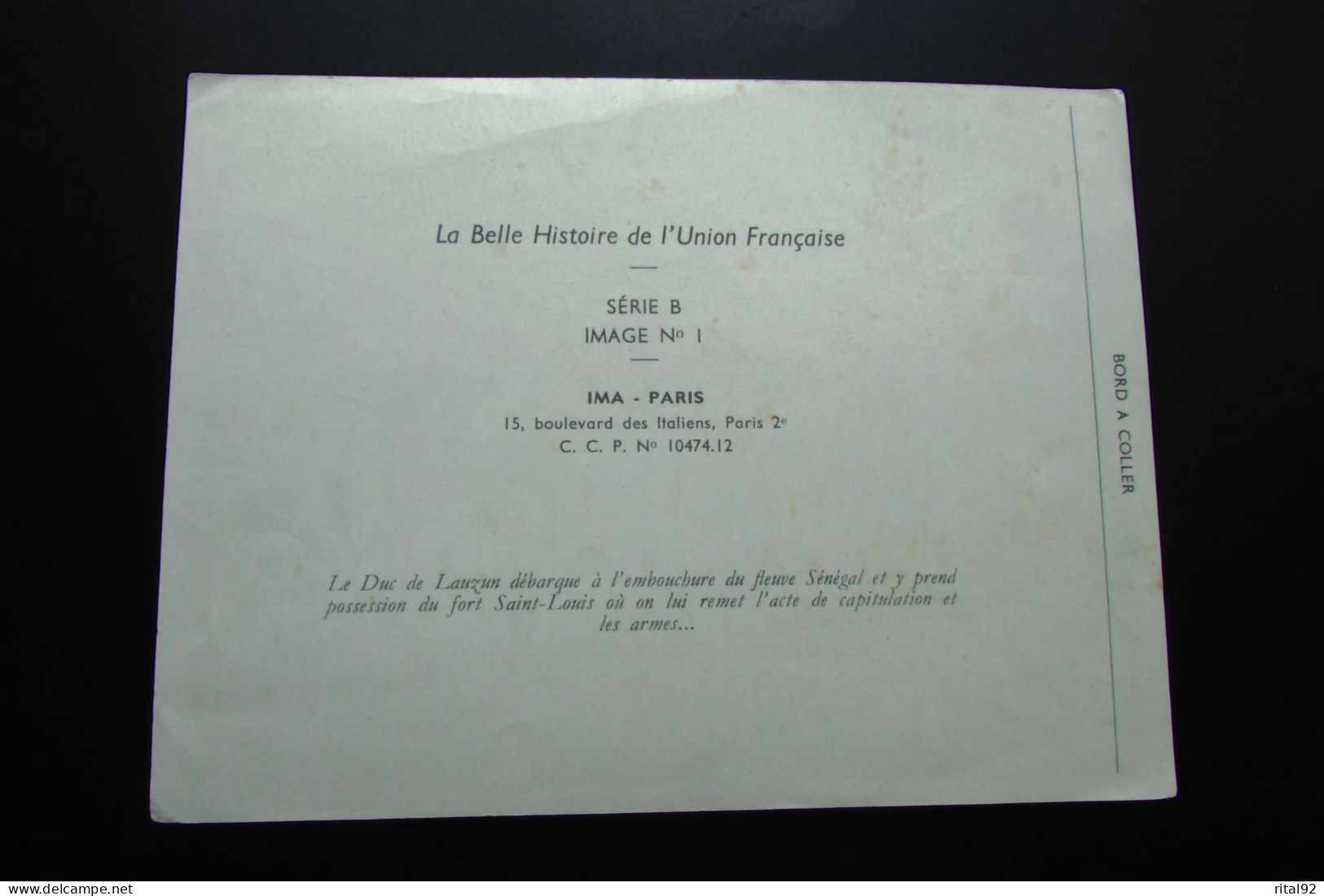 Chromo/Image à Coller "Journal Des Jeunes IMA" - Série Du Livre : "La Belle Histoire De L'Union Française" - Albums & Catalogues