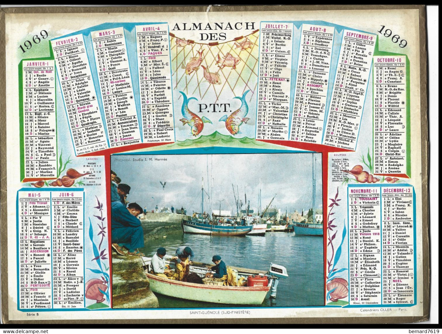 Almanach  Calendrier  P.T.T  -  La Poste -  1969 - Saint Guenole  29 - Grand Format : 1961-70