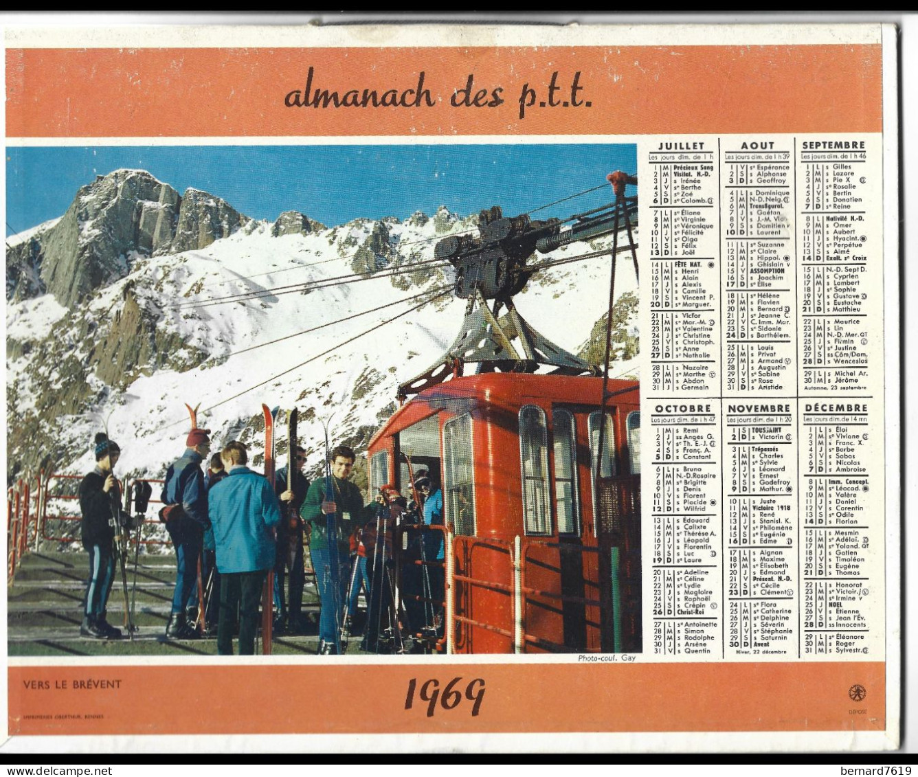 Almanach  Calendrier  P.T.T  -  La Poste -  1969 -  Course A Deauville - Vers Le Brevent - Formato Grande : 1961-70