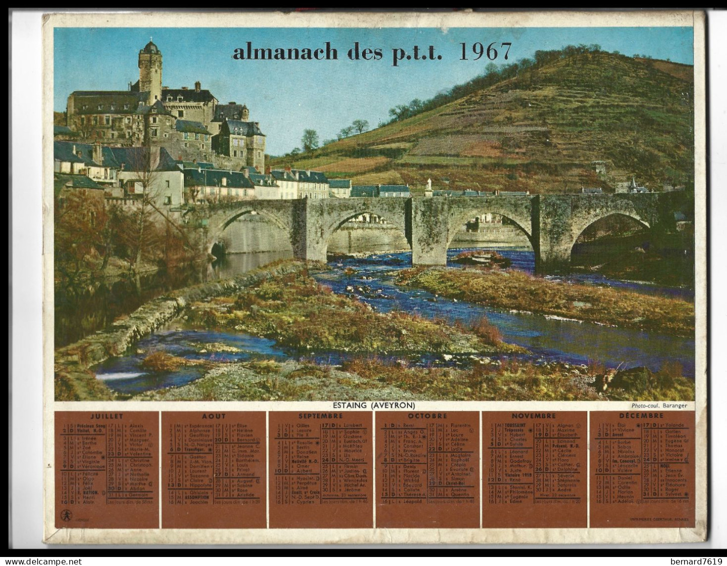 Almanach  Calendrier  P.T.T  -  La Poste -  1967 - Barrage  D'oraison - Estaing - Tamaño Grande : 1961-70