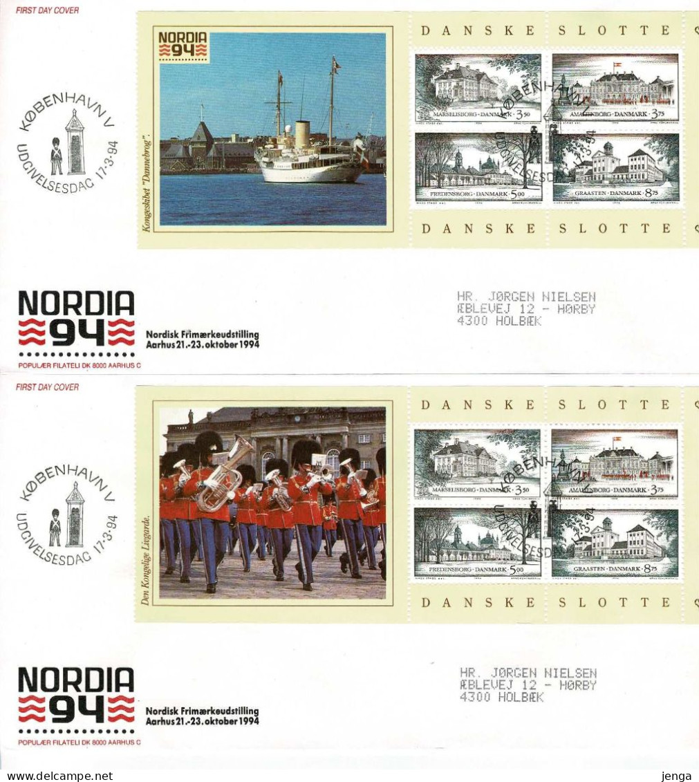 Denmark 1994; Danish Castles; 2 Booklet Panes On FDC Plus MNH(**) And Booklet (empty). - Otros & Sin Clasificación