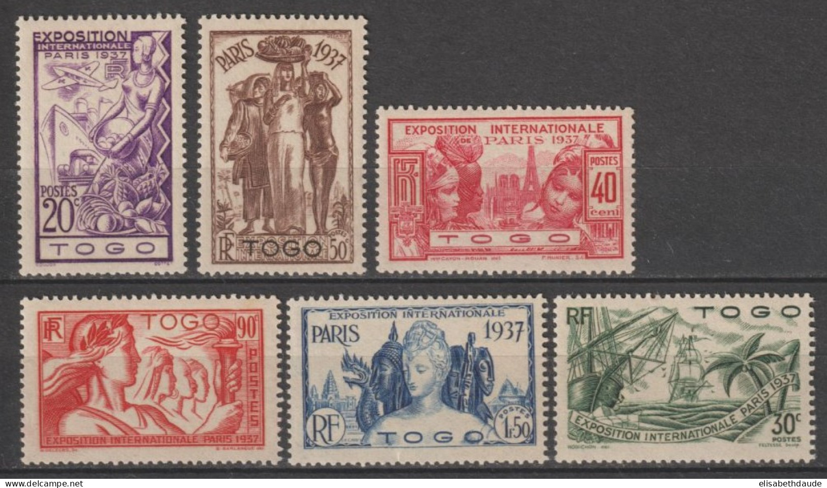 1937 - EXPO 37 - TOGO - YVERT N°165/170 ** MNH - COTE = 24 EUR. - Ungebraucht