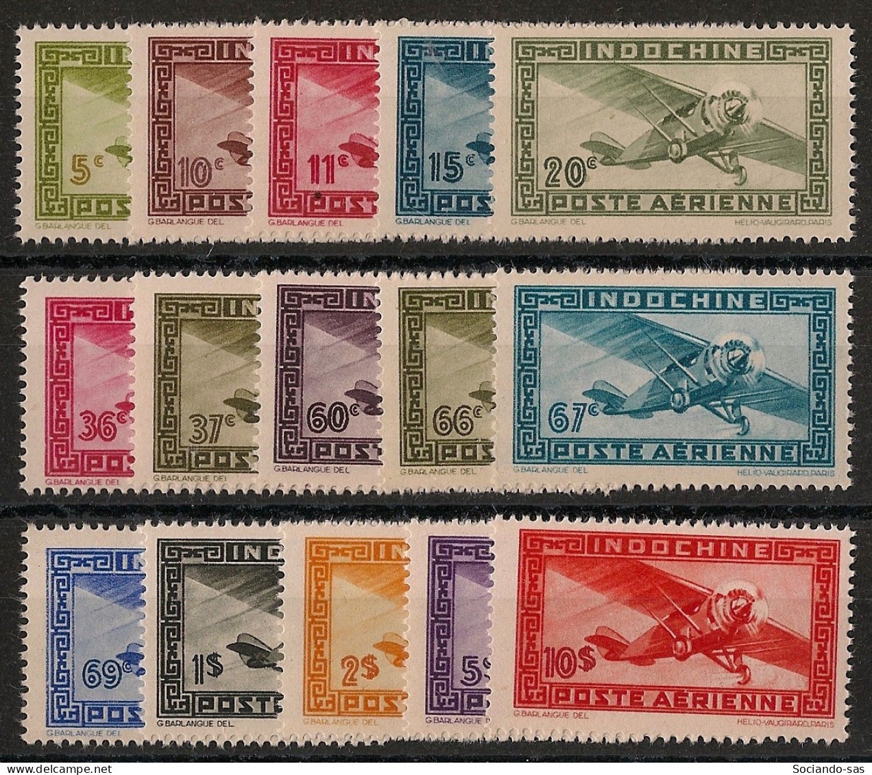 INDOCHINE - 1942-44 - Poste Aérienne PA N°YT. 24 à 38 - Série Complète - Neuf * / MH VF - Aéreo