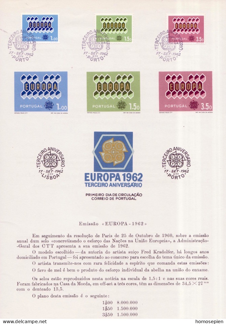Portugal Document 1962 Y&T N°DP908 à 910 - Michel N°PD927 à 929 (o) - EUROPA - Briefe U. Dokumente