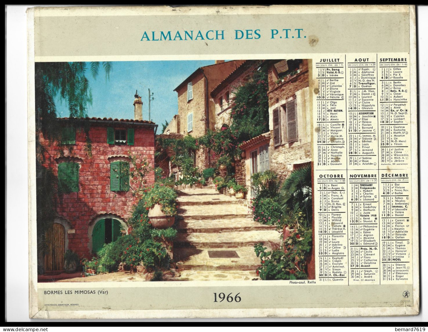 Almanach  Calendrier  P.T.T  -  La Poste -  1966 - Route Dans Les Alpes - Bormes Les Mimosas - Grossformat : 1961-70