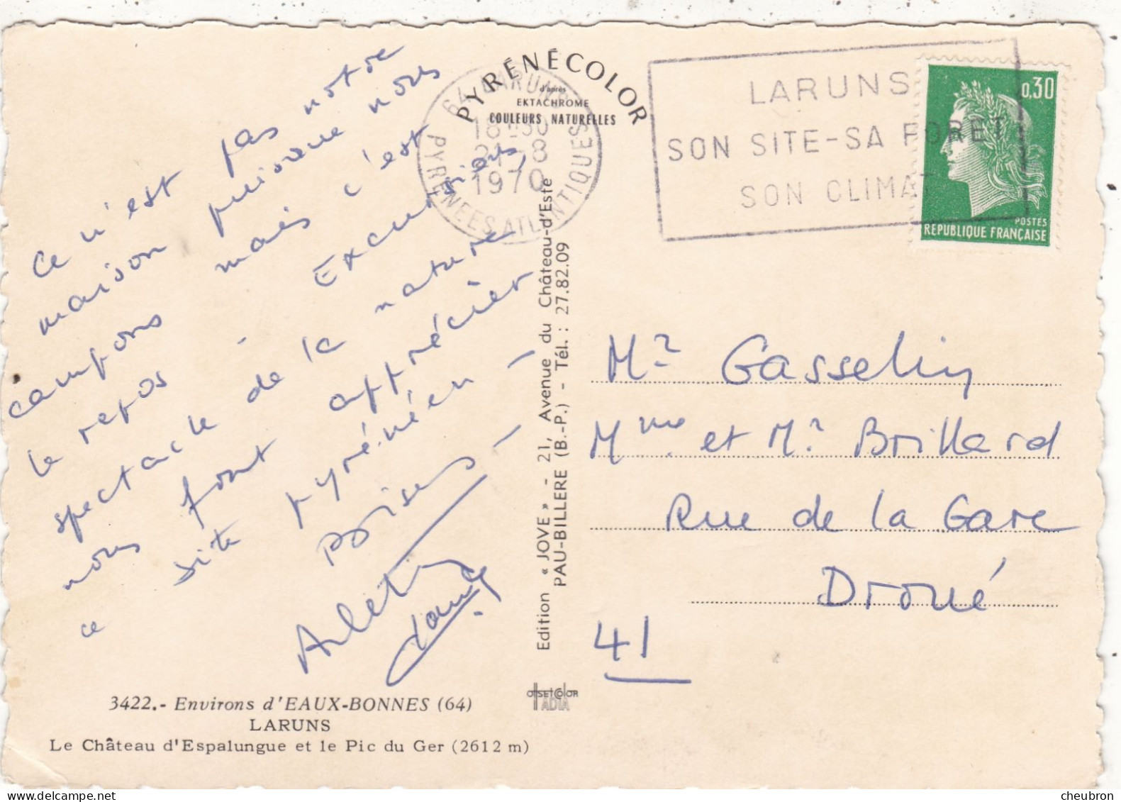 64. LARUNS. CPSM. Edit JOVE. LE CHATEAU D'ESPALUNGUE. LE PIC DU GER. ANNEE 1970 + TEXTE - Laruns