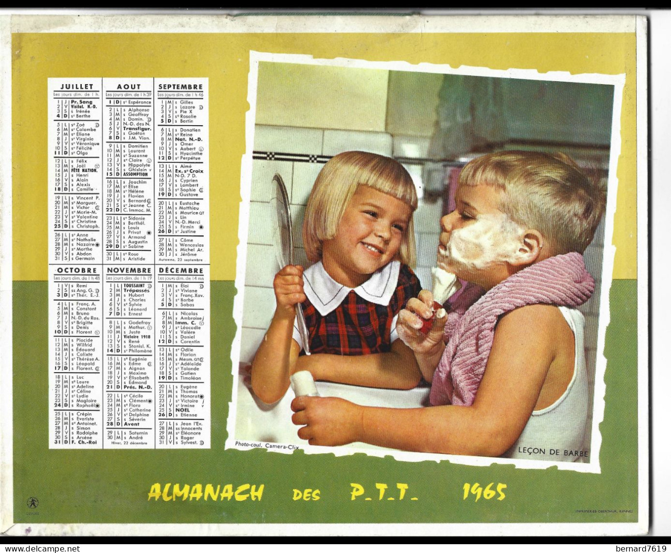 Almanach  Calendrier  P.T.T  -  La Poste -  1965 - Dans Le Pre - Lecon De Barbe - Big : 1961-70