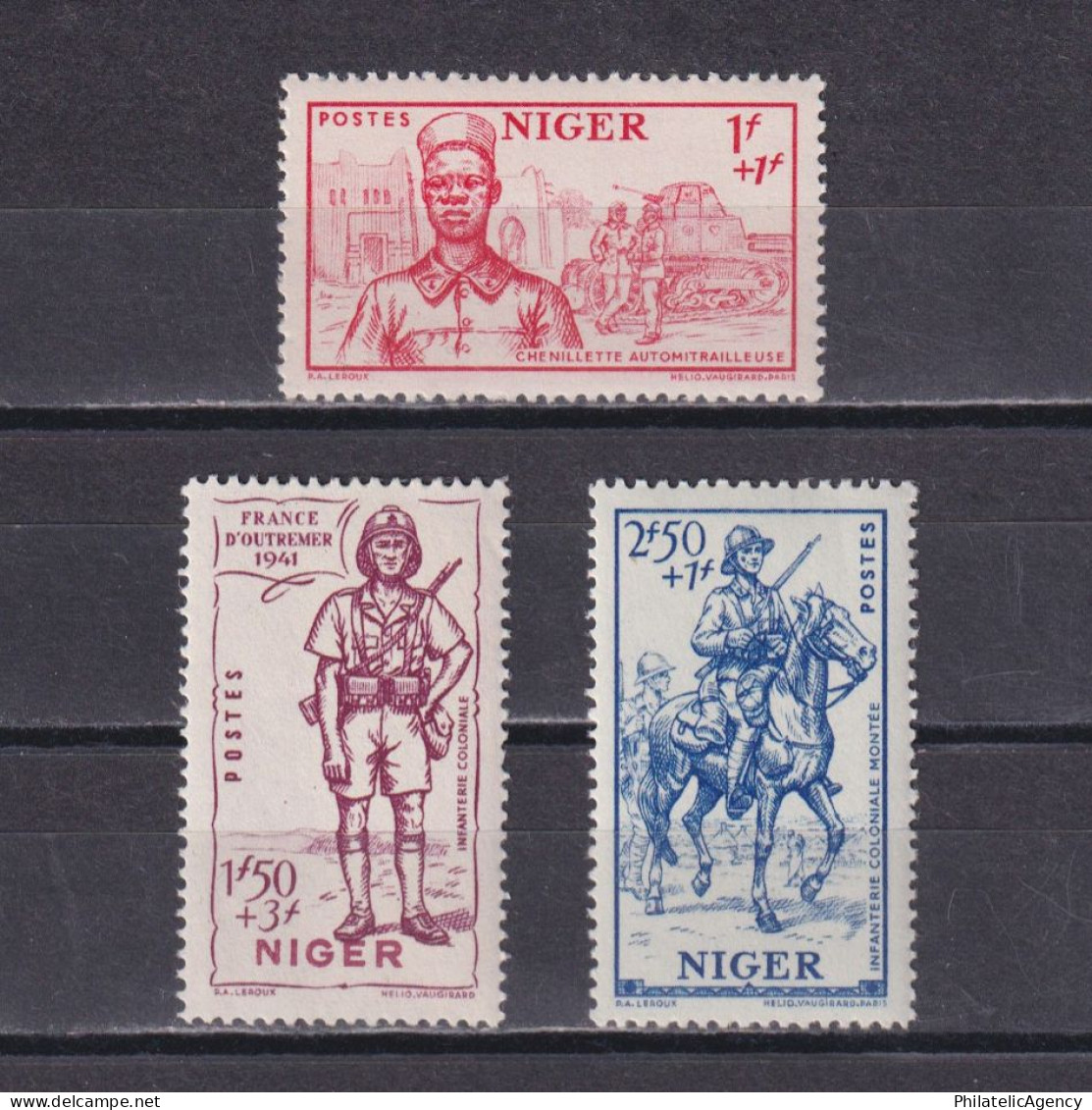 NIGER 1941, Sc #B11-B13, Semi-postal, Military, MNH - Unused Stamps