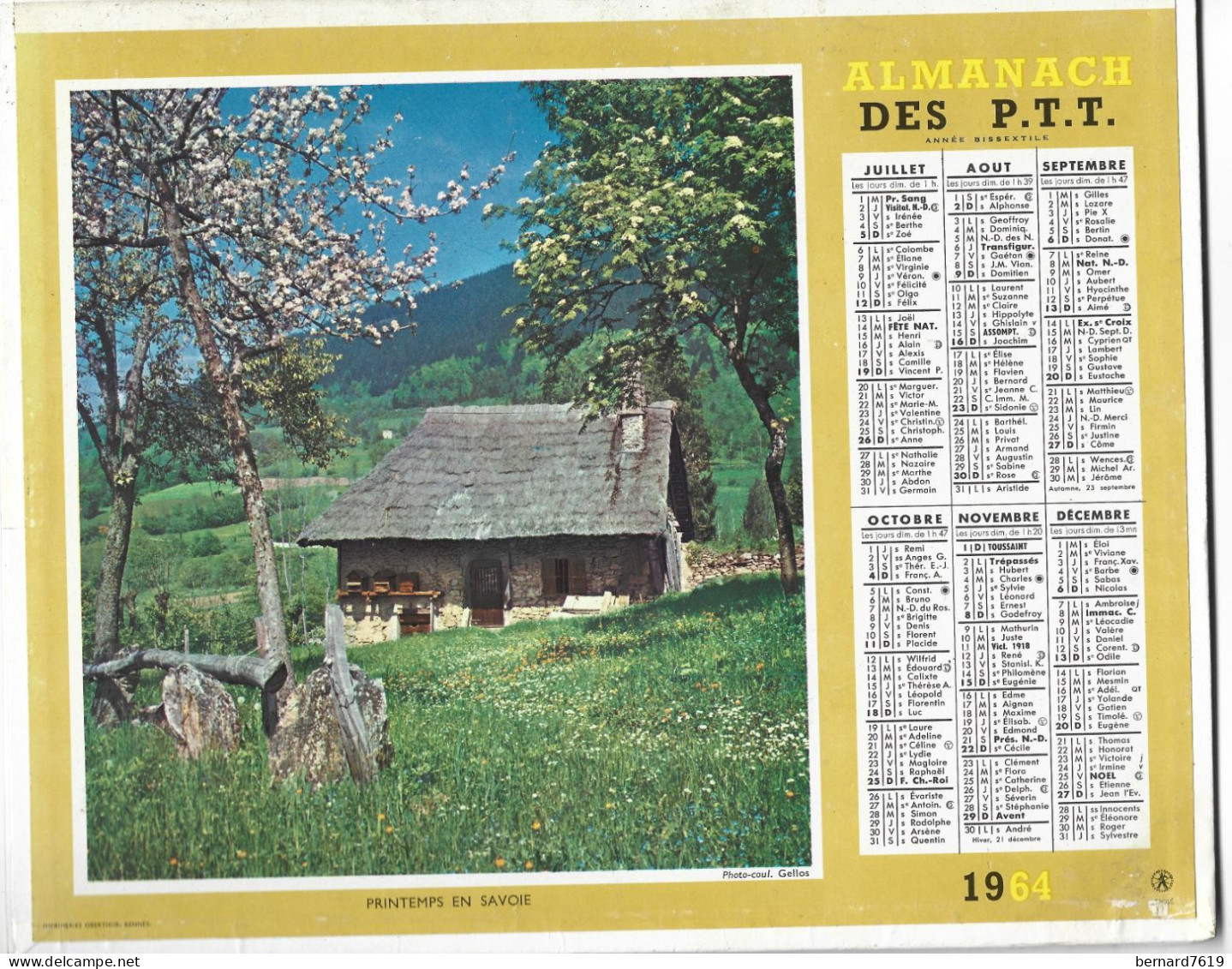 Almanach  Calendrier  P.T.T  -  La Poste -  1964 - Labour En Montagne -  Printemps En Savoie - Grand Format : 1961-70