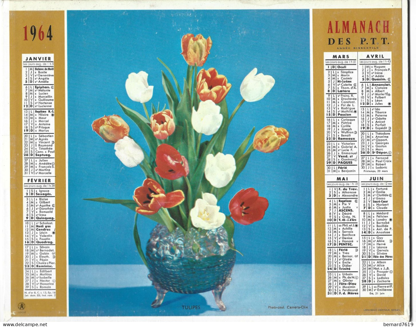 Almanach  Calendrier  P.T.T  -  La Poste -  1964 - Fleurs - Fruits - Grand Format : 1961-70