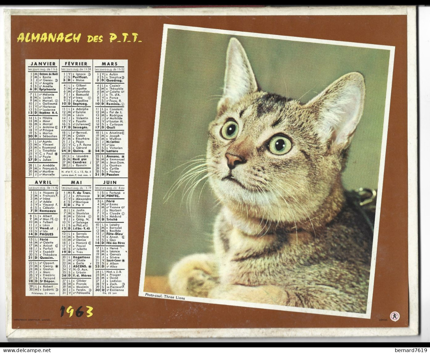 Almanach  Calendrier  P.T.T  -  La Poste -  1963 -  Chat- Cheval - Groot Formaat: 1961-70