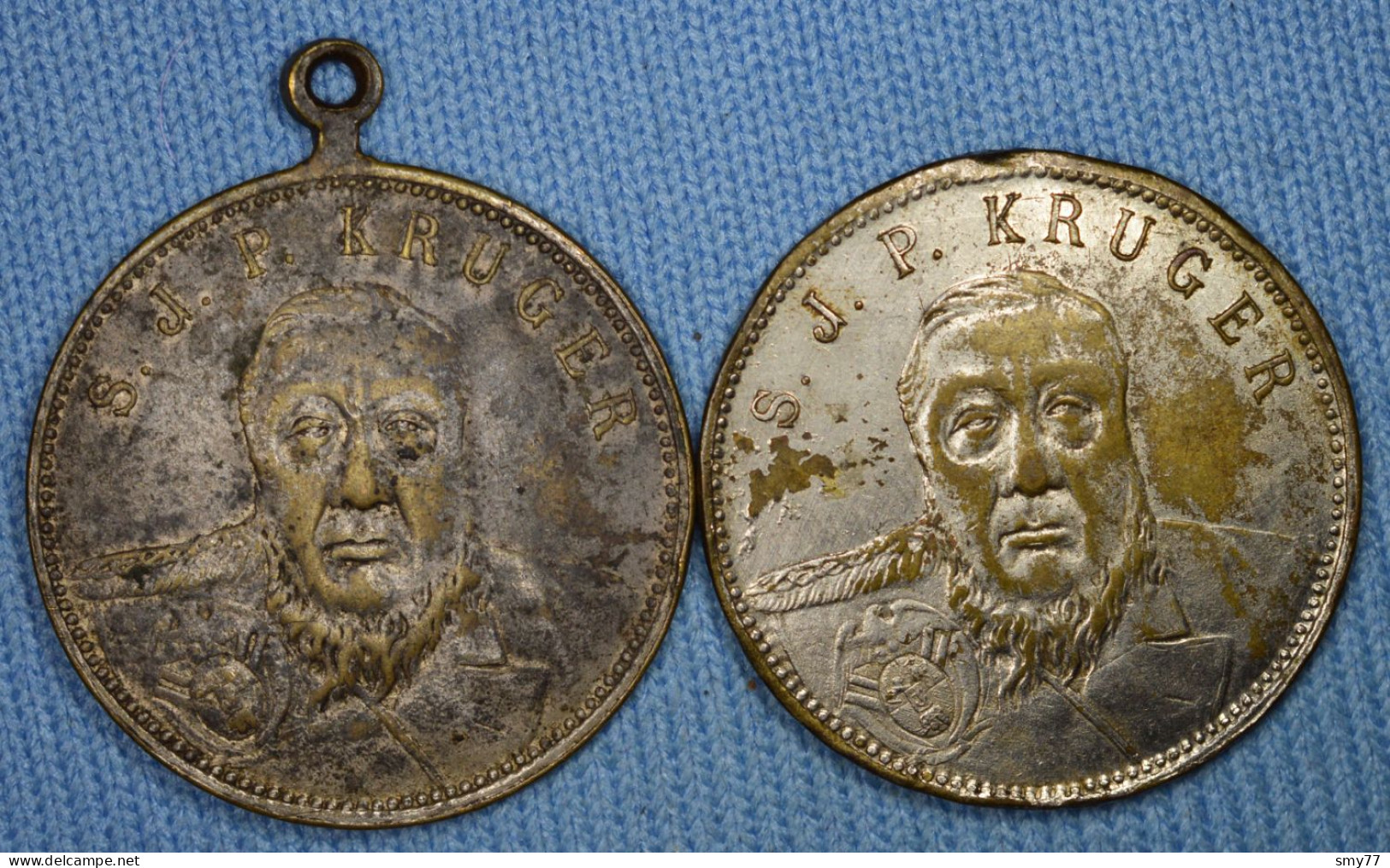 2x Médaille • S. J. P. KRUGER • Eendracht Maakt Macht • Laiton Argenté • Peu Courant - Scarce •  [24-201] - Andere & Zonder Classificatie