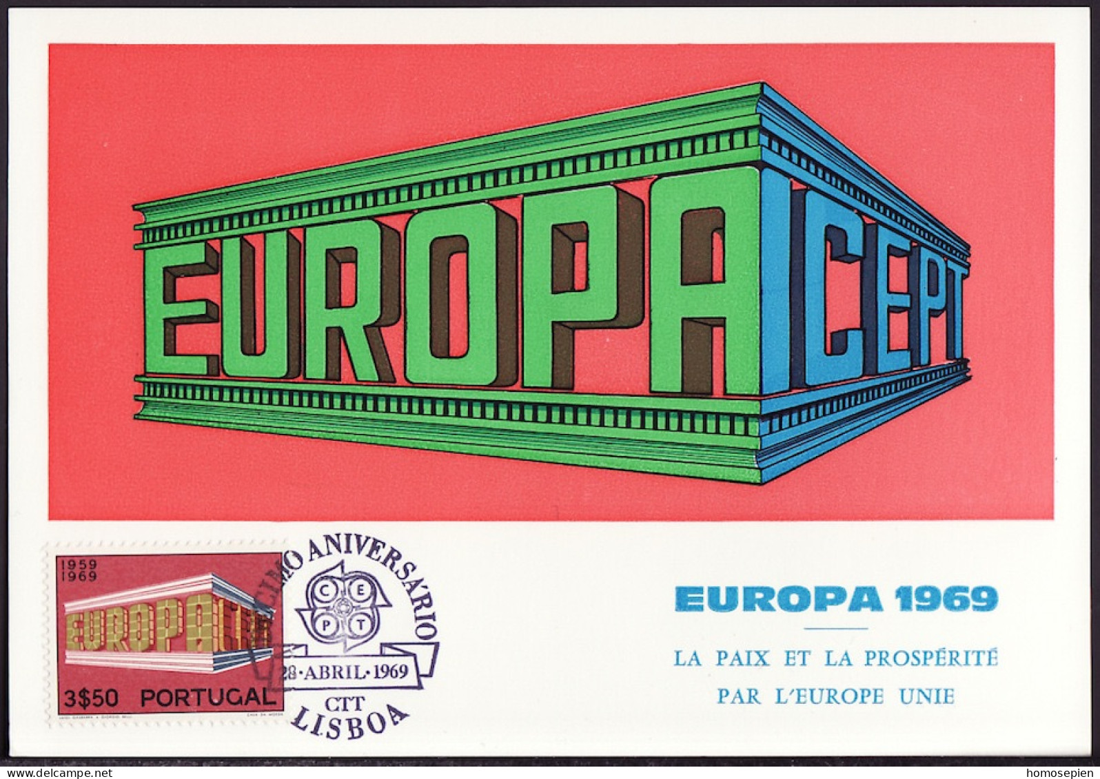 Europa CEPT 1969 Portugal CM Y&T N°1052 - Michel N°MK1071 - 3,5e EUROPA - 1969