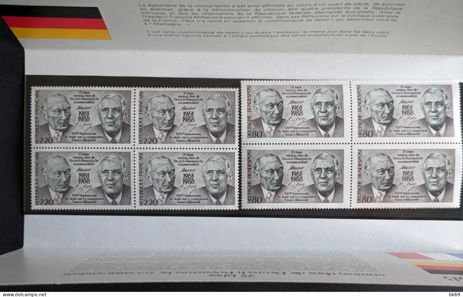 1963-1988 25 Ans Du Traité France / Allemagne, 2 Blocs De 4 Timbres - Otros & Sin Clasificación