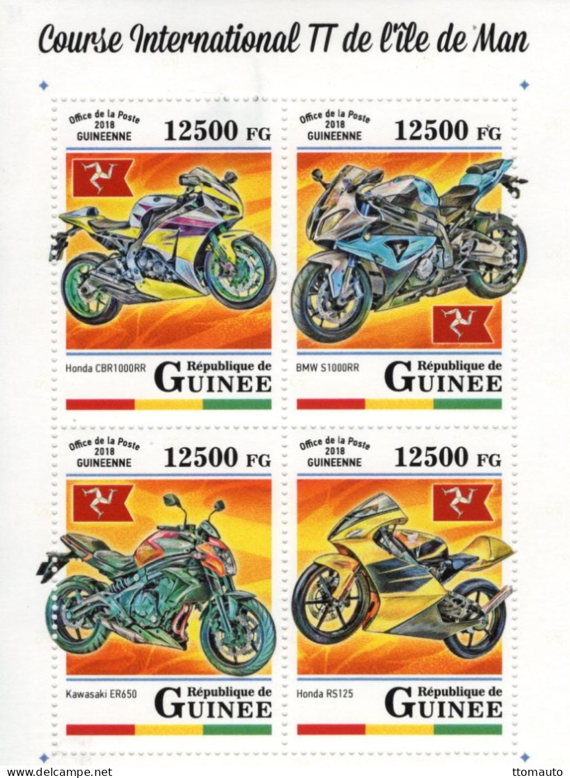 Guinée 2018 - Course International TTde L'ile De Man -  BMW-Honda CBR-Kawasaki ER650 - 4v Sheet Neuf/Mint/MNH - Motos