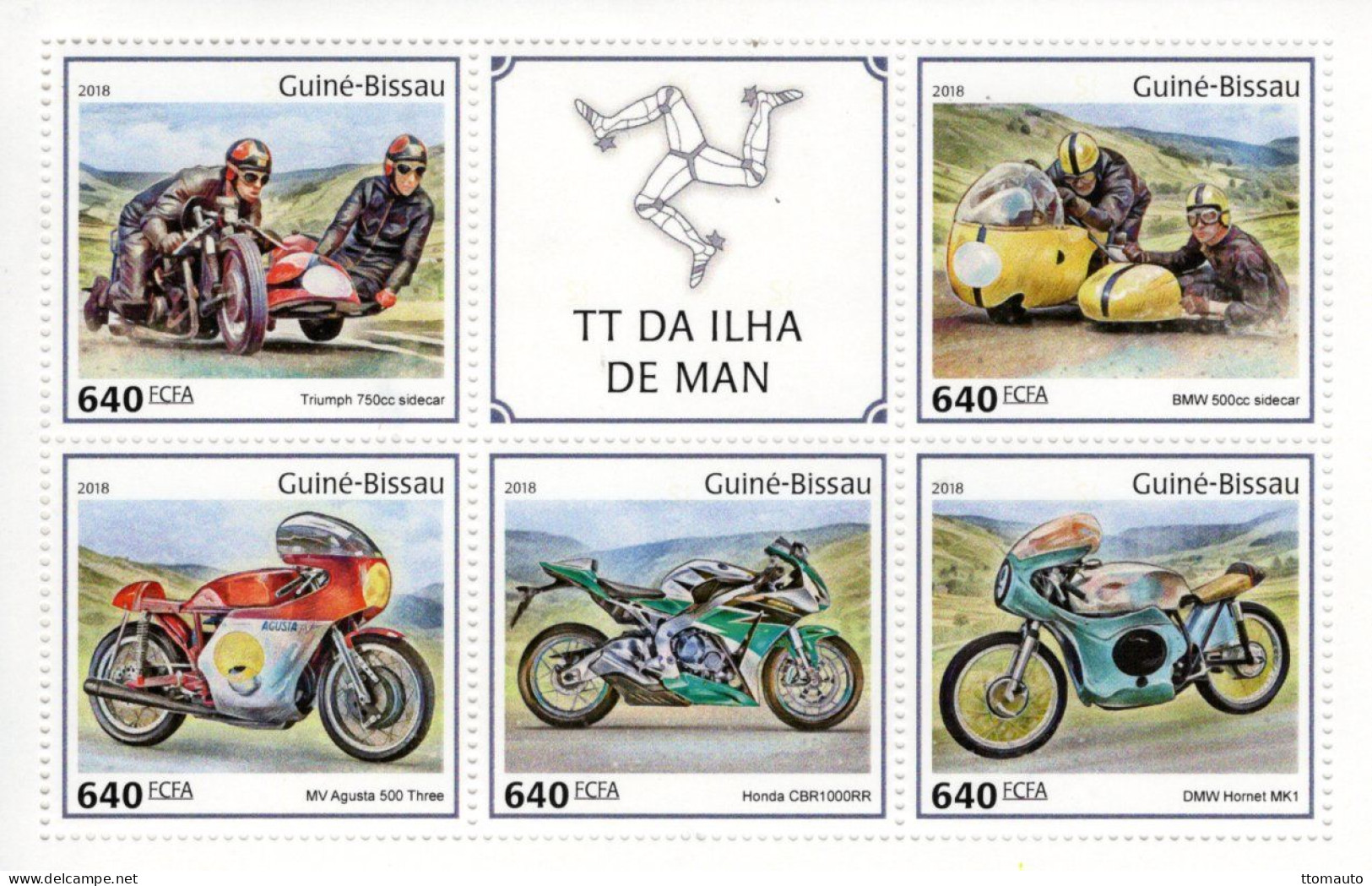 Guiné-Bissau 2018 - Course International TTde L'ile De Man - Triumph-BMW-MV Agusta-DMW-Honda - 5v Sheet Neuf/Mint/MNH - Motorbikes