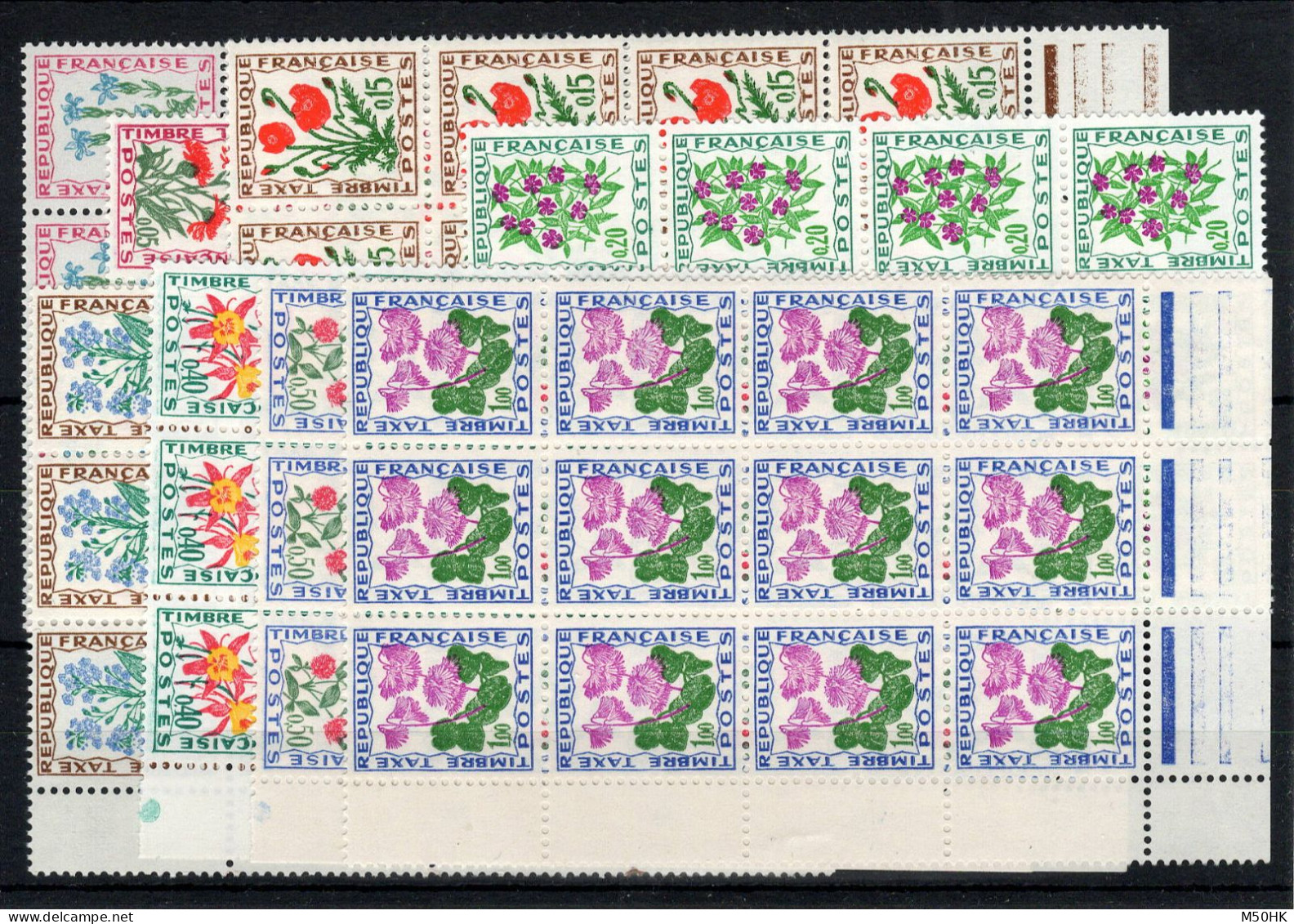 Taxe Serie Fleurs YV 95 à 102 Complete N** MNH Luxe En Blocs De 12 , Cote 30+ Euros - 1960-.... Neufs