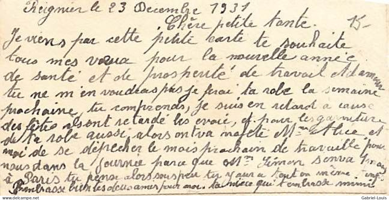 Carte Brodée à La Main 1931 Envoyée De Reigner Bonne Année ( 11 X 5.5 Cm) - Saint-Julien-en-Genevois