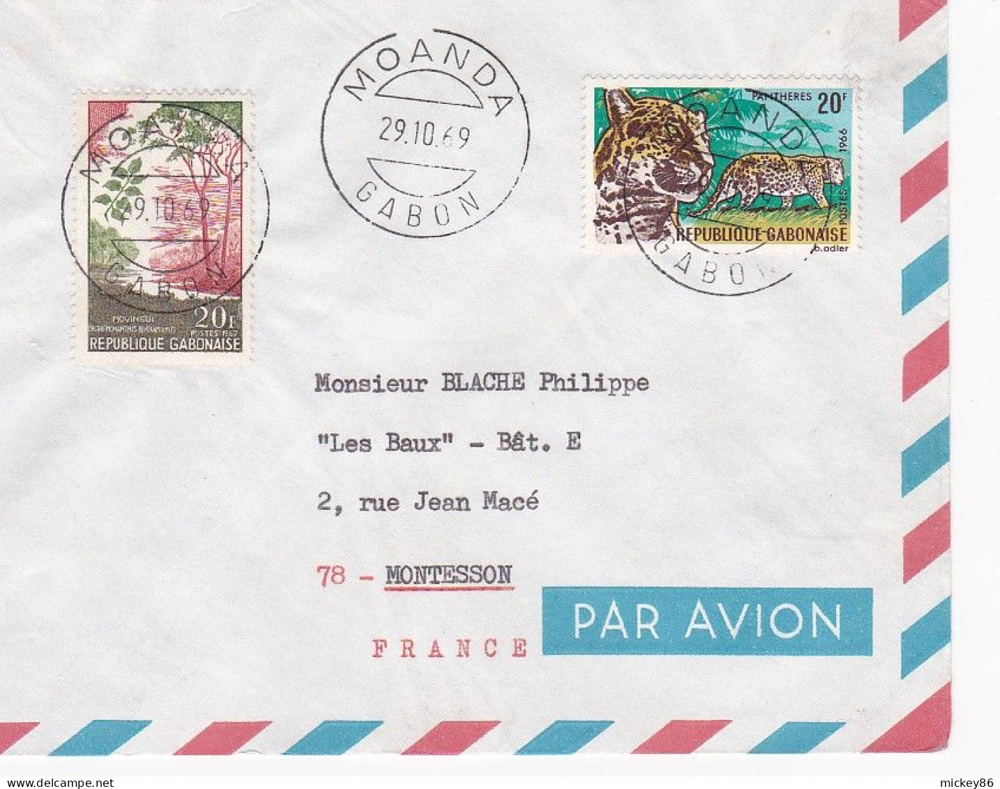 GABON -1969 -Lettre MOANDA  à  MONTESSON-78 (France) Timbres Divers  Sur Lettre.. Cachet. - Gabon (1960-...)