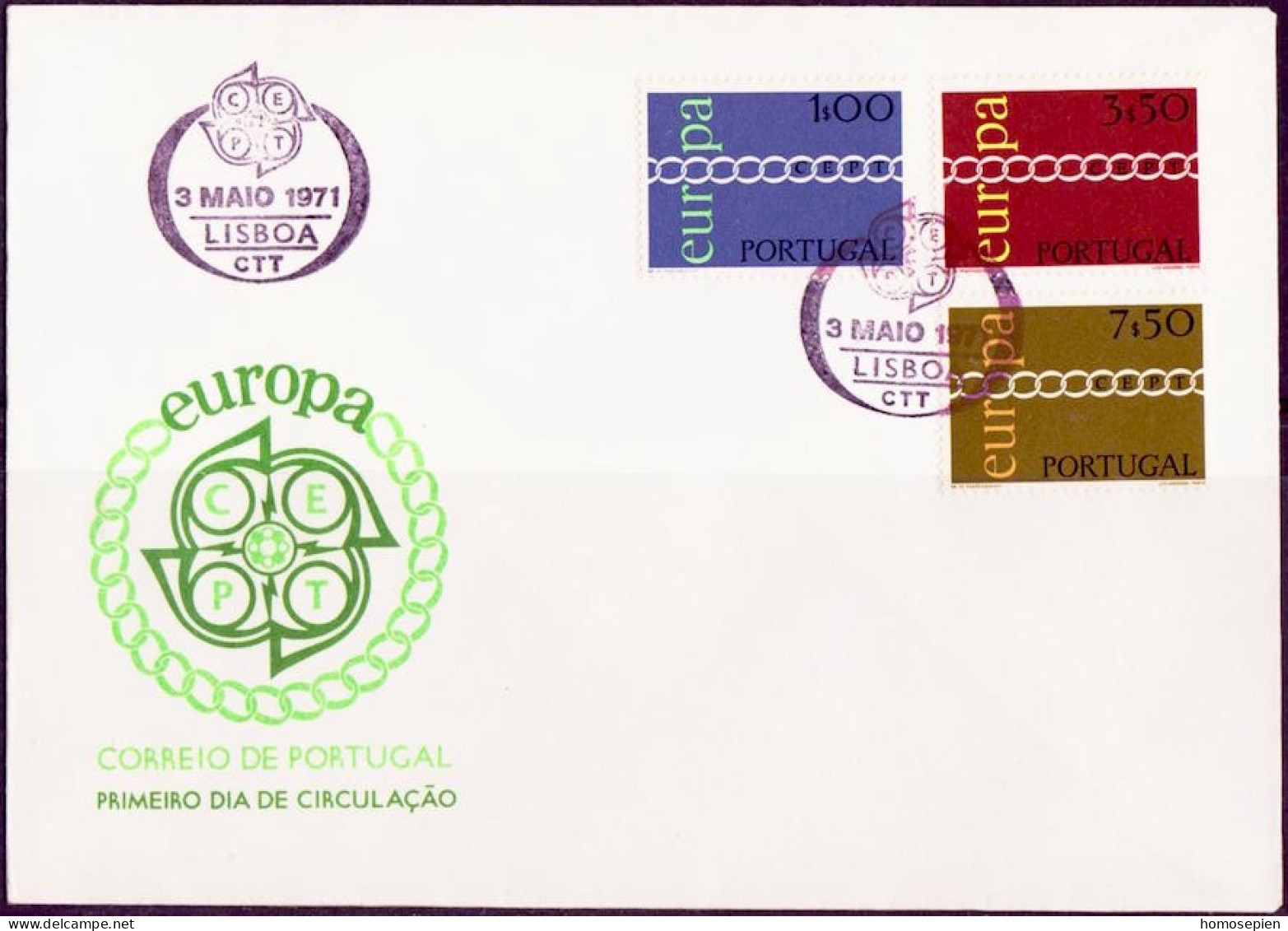 Europa CEPT 1971 Portugal FDC Y&T N°1107 à 1109 - Michel N°1127 à 1129 - 1971