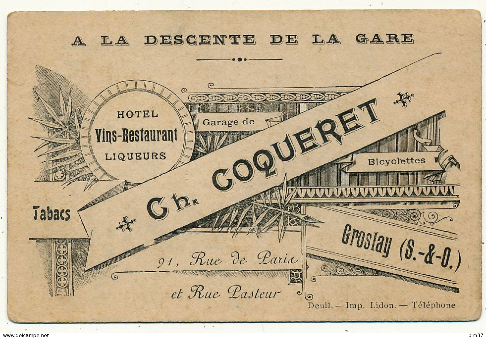 GROSLAY - Carte De Visite - Hôtel Vins-Restaurant COQUERET "A La Descente De La Gare" - Groslay
