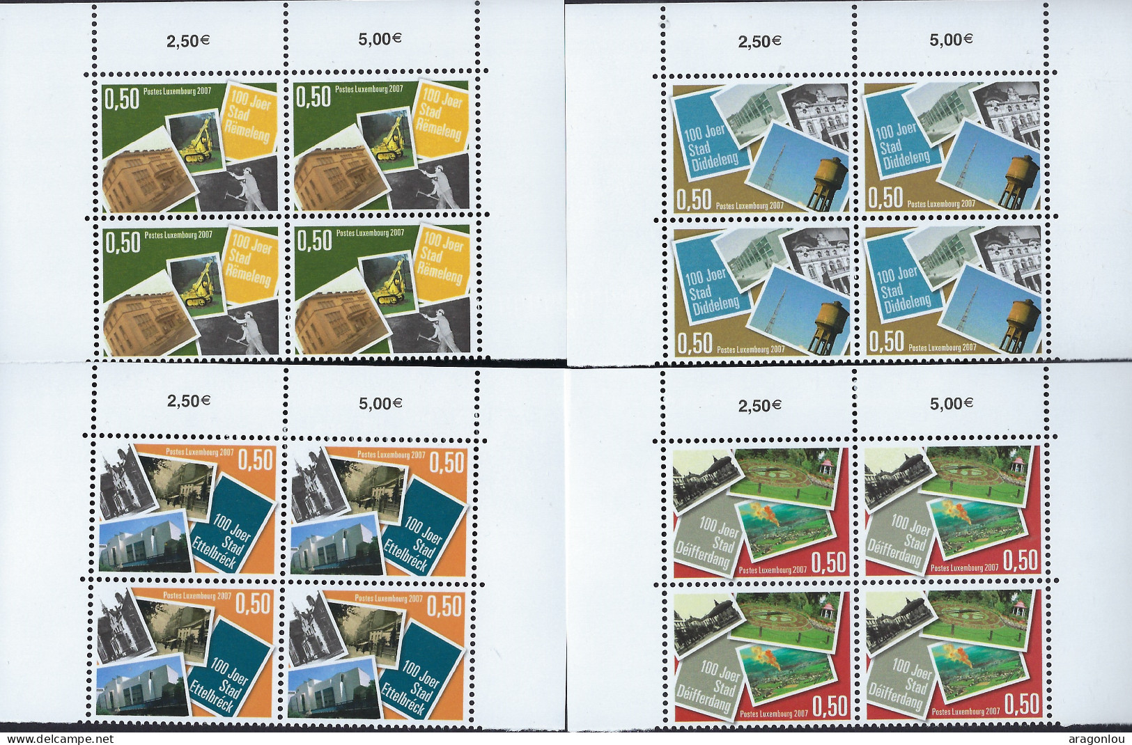 Luxembourg - Luxemburg - Bloc à 4   2007    Centenaire Differdange , Dudelange , Ettelbruck , Rumelange   MNH** - Blokken & Velletjes