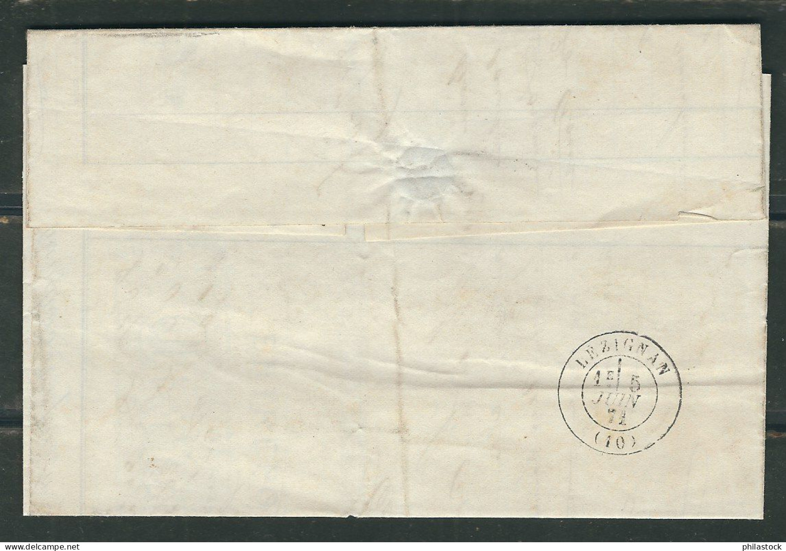 FRANCE 1871 N° 43 X 2 (1 Tbre Def.) Obl. S/Lettre GC 822 Cette Pour Lezignan - 1870 Emission De Bordeaux