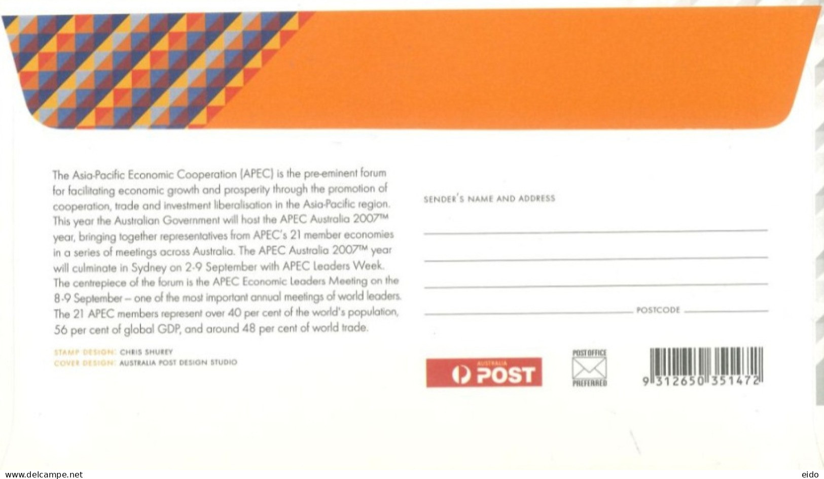 AUSTRALIA  : 2007, FDC STAMP OF APEC . - Cartas & Documentos