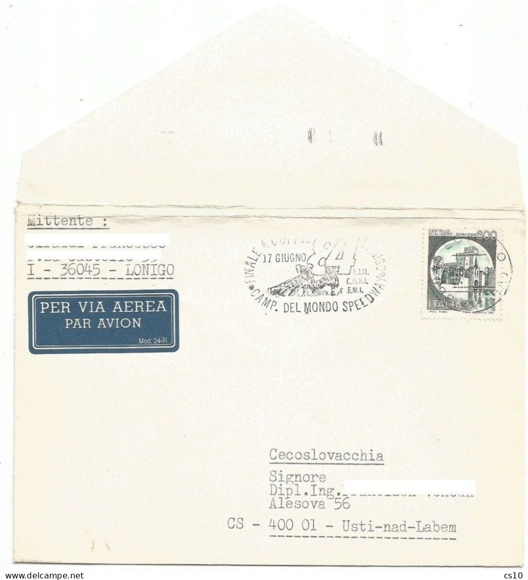 Motorbikes Speedway World Tournament Italy 1984 Lonigo 17jun Couple Final Special Cachet AirMail Cover X Ceskoslovensko - Motorräder