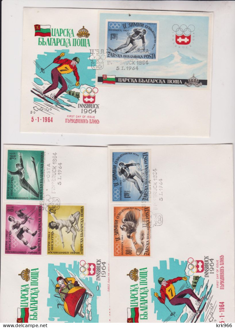 BULGARIA 1964 EXILE OLYMPIC GAMES  Imperforated Sheet & Set FDC Covers - Storia Postale