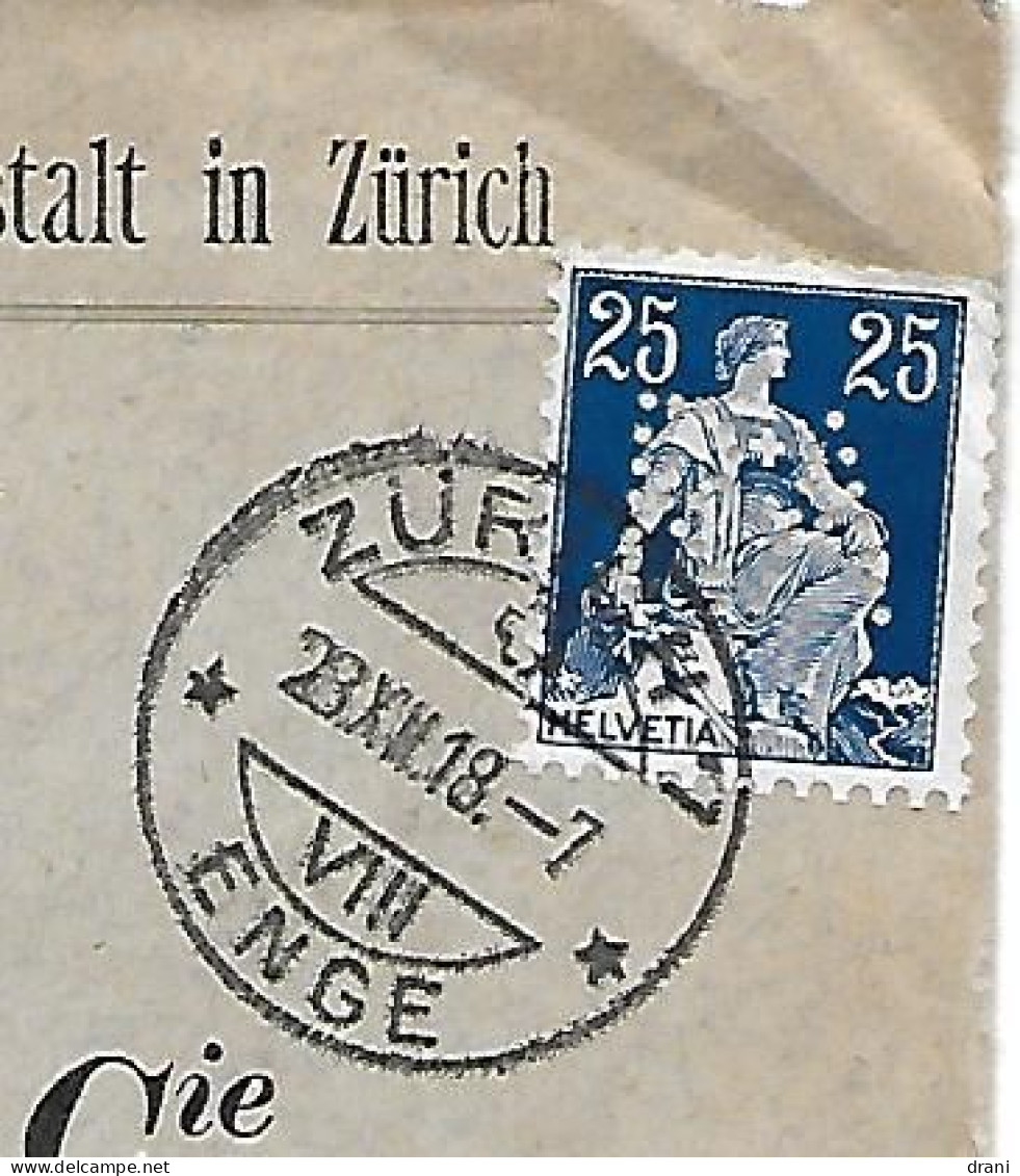 Env. - Perf. RA Sur No 125 - 25c - CaD Zurich 25-12-18 - Cachet Controle Militaure - Gezähnt (perforiert)