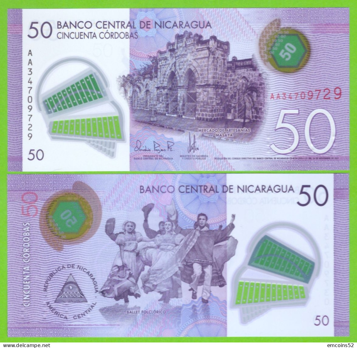 NICARAGUA 50 CORDOBAS 2021 P-211b UNC POLIMER NEW - Nicaragua