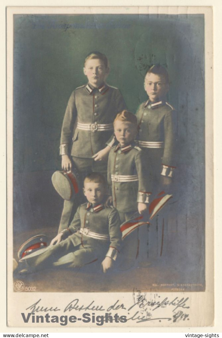 Die Kronprinzlichen Söhne Wilhem, Ferdinand, Hubertus & Georg (Vintage RPPC 1917) - Königshäuser