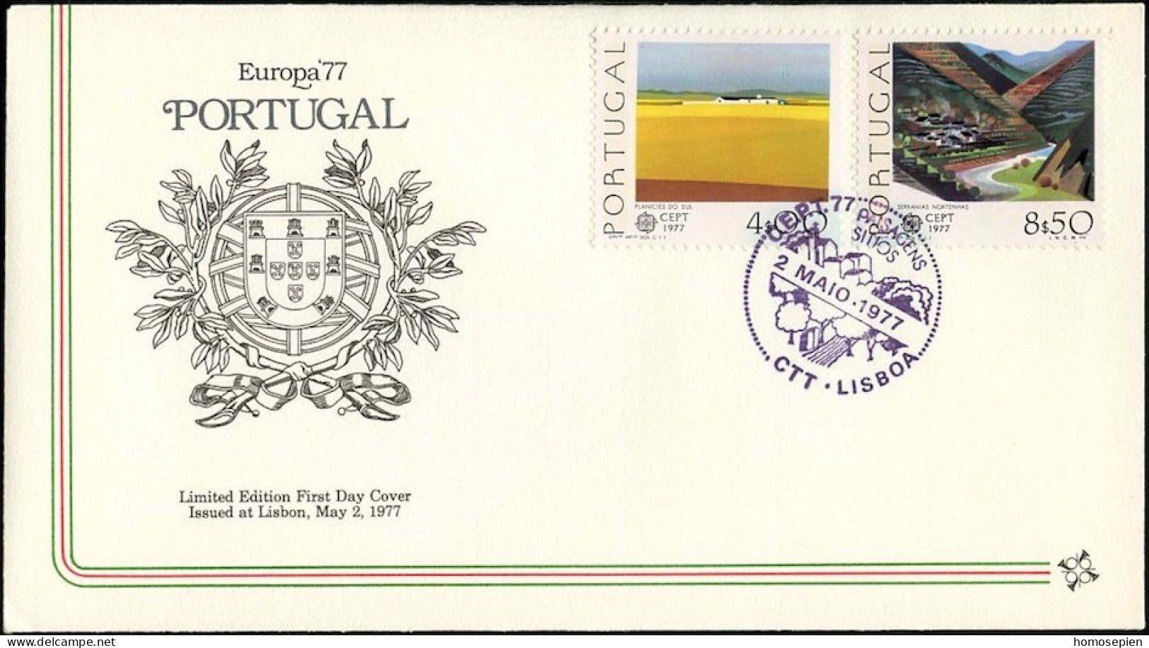 Portugal FDC1 1977 Y&T N°1340 à 1341 - Michel N°1360y à 1361y - EUROPA - 1bdpg - FDC