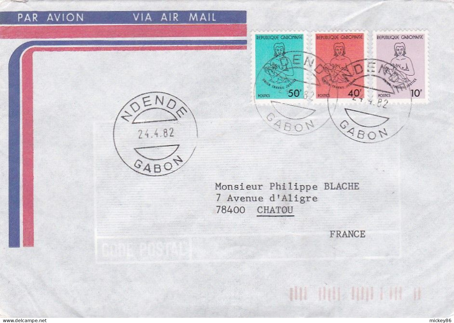 GABON -1982 -Lettre  NDENDE  à  CHATOU-78 (France).. Timbres Divers Sur Lettre...... Cachet. - Gabun (1960-...)