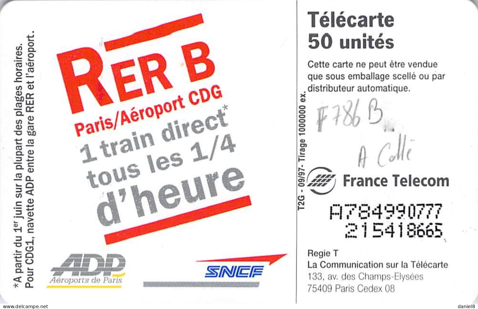F786B  RER B*** A Collé N° A784990777 - Variétés