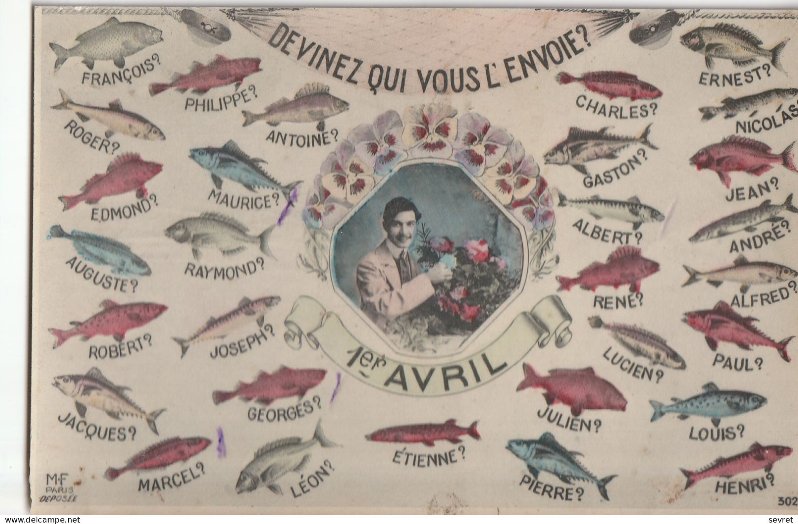 1er AVRIL . - DEVINEZ QUI VOUS L'ENVOIE? 30 Prenoms. Carte RARE - 1er Avril - Poisson D'avril