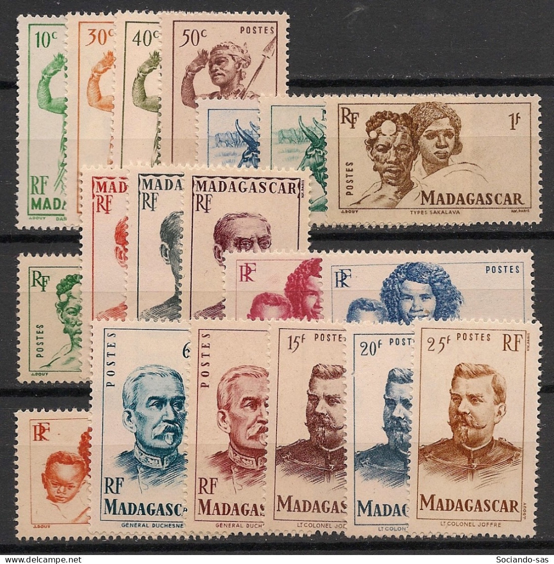 MADAGASCAR - 1946 - N°YT. 300 à 318 - Série Complète - Neuf * / MH VF - Ungebraucht