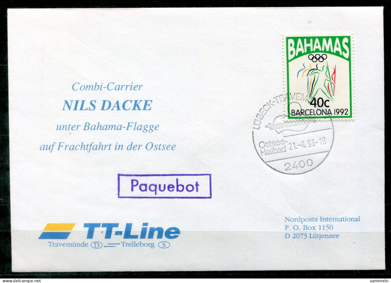 BAHAMAS - Schiffspost, Paquebot, Navire, Ship Letter, Ost. Lübeck-Travemünde + Nils Dacke Unter Bahama-Flagge - Bahamas (1973-...)