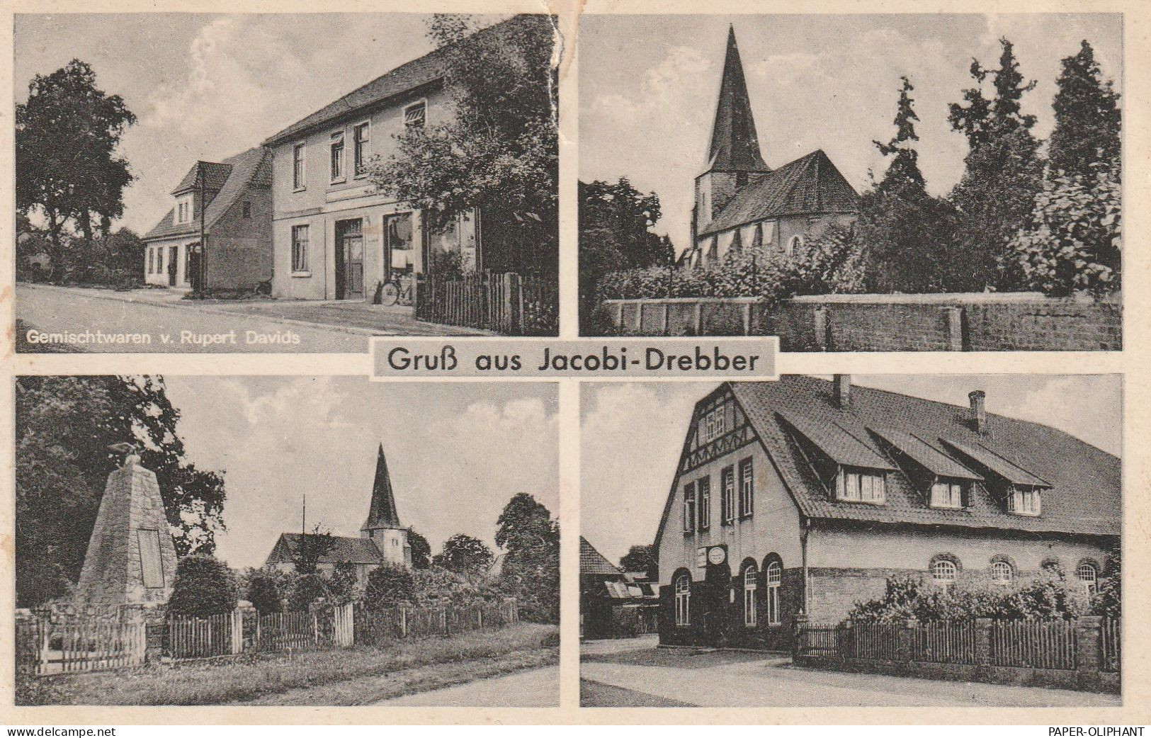 2841 DREBBER - JACOBIDREBBER, Gemischtwaren Davids, Kirche, Kriegerdenkmal...1951, Einriss - Diepholz