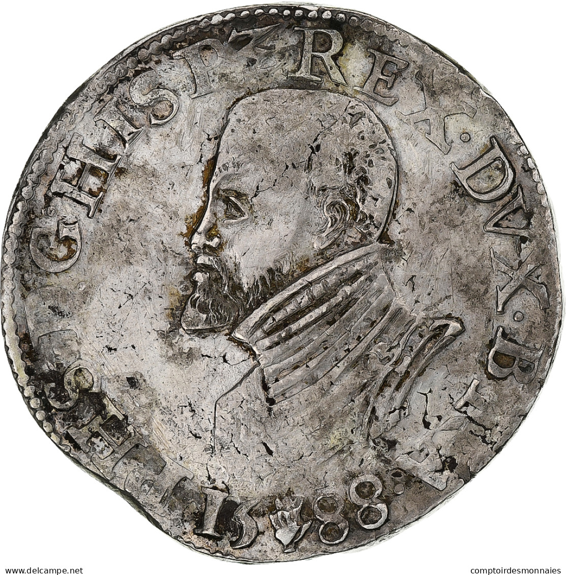 Pays-Bas Espagnols, Philippe II, Philipsdaalder, 1588, Anvers, Argent, TTB - Spanische Niederlande