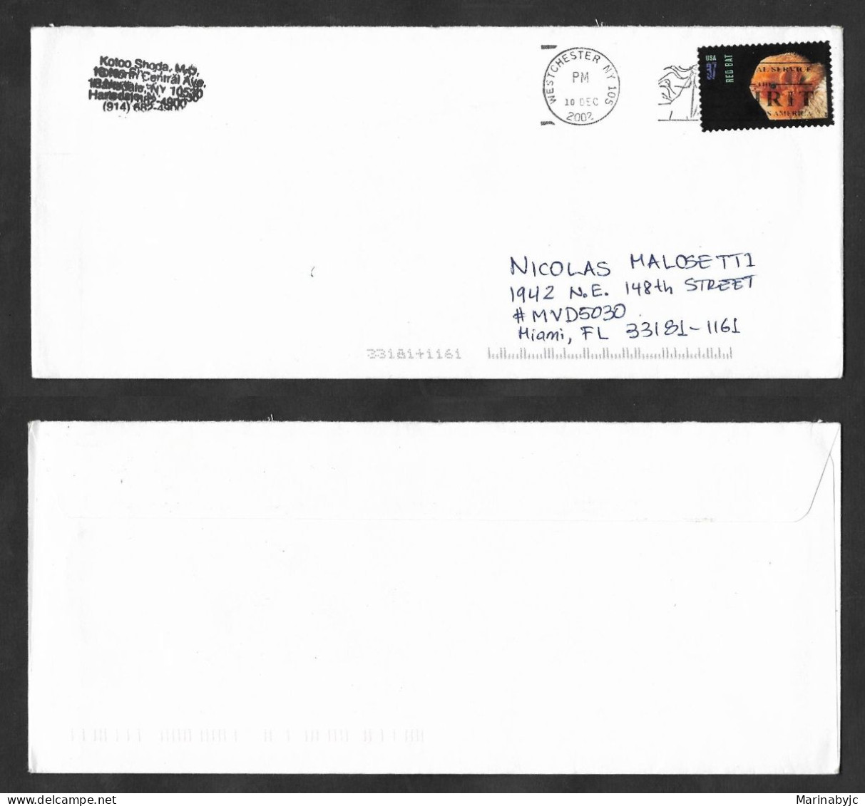 SE)2002 UNITED STATES, BATS OF AMERICA, RED BAT, CIRCULATED COVER FROM NEW YORK TO MIAMI USA, VF - Used Stamps